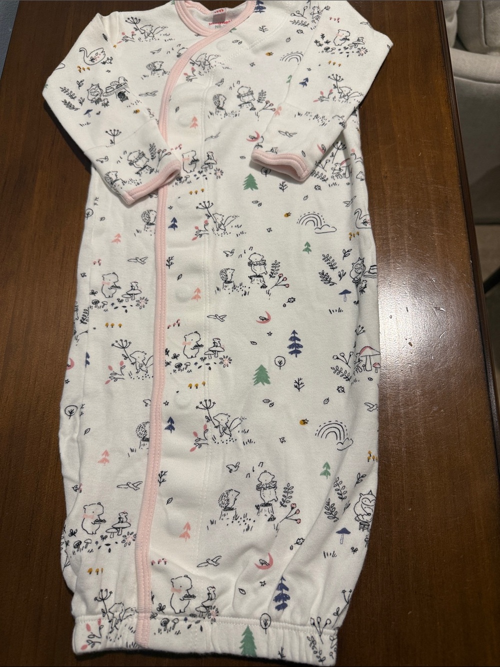 Magnetic Me White Infant Gown with Pink Trim and Woodland Print
